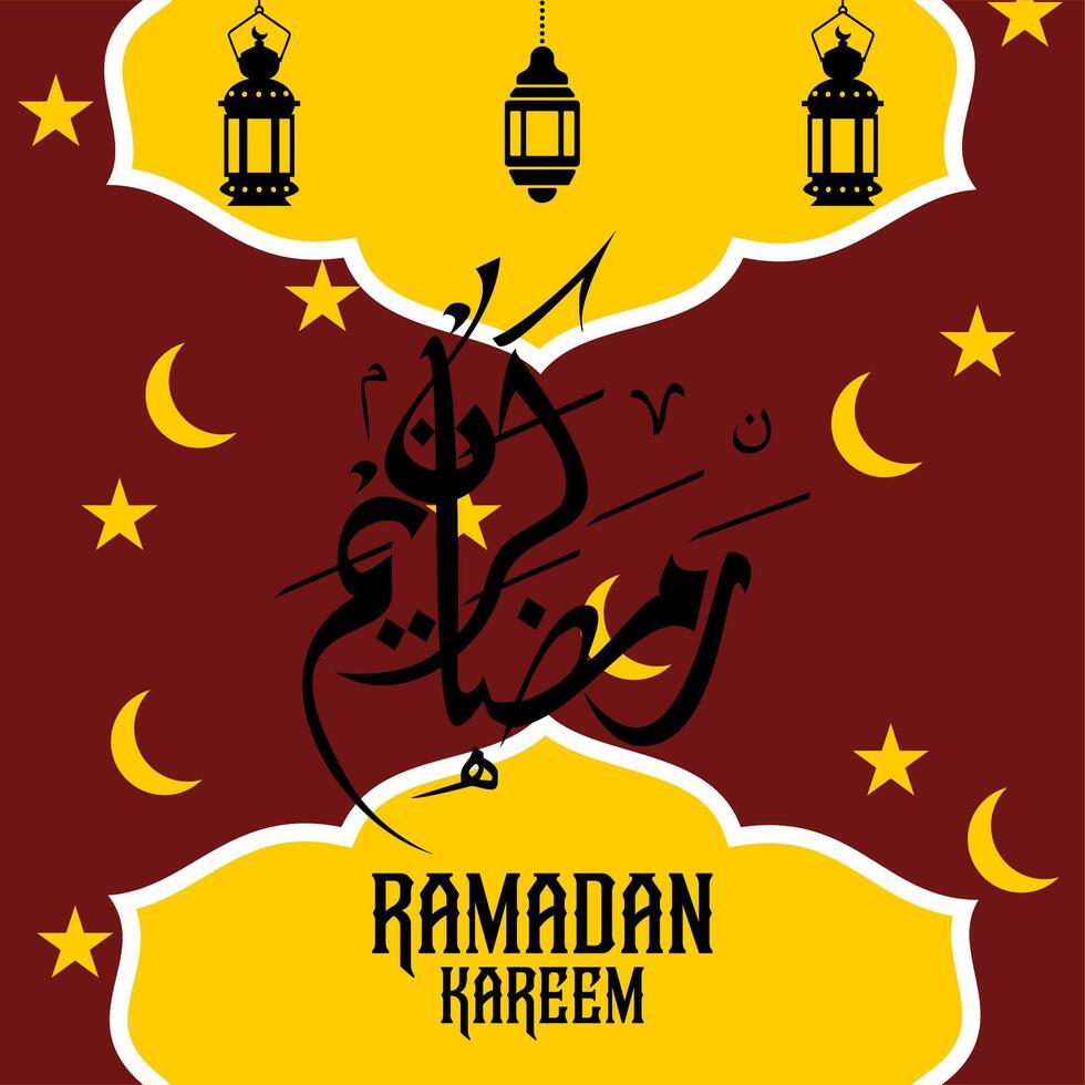 Ramadan mubarak nel Arabo calligrafia saluto carta, dentro vettore illustrazione, per il mese di Ramadan