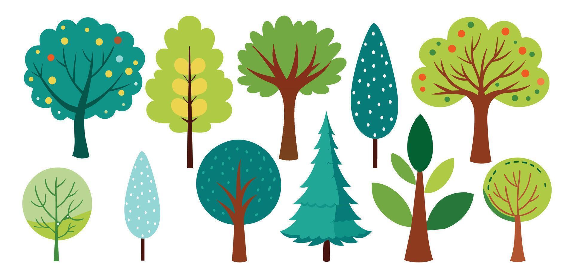 disegnato a mano alberi collezione impostare, illustrazione vettore per Infografica o altro usi