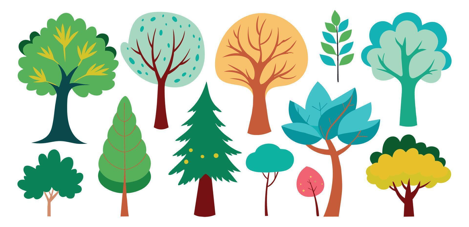 disegnato a mano alberi collezione impostare, illustrazione vettore per Infografica o altro usi