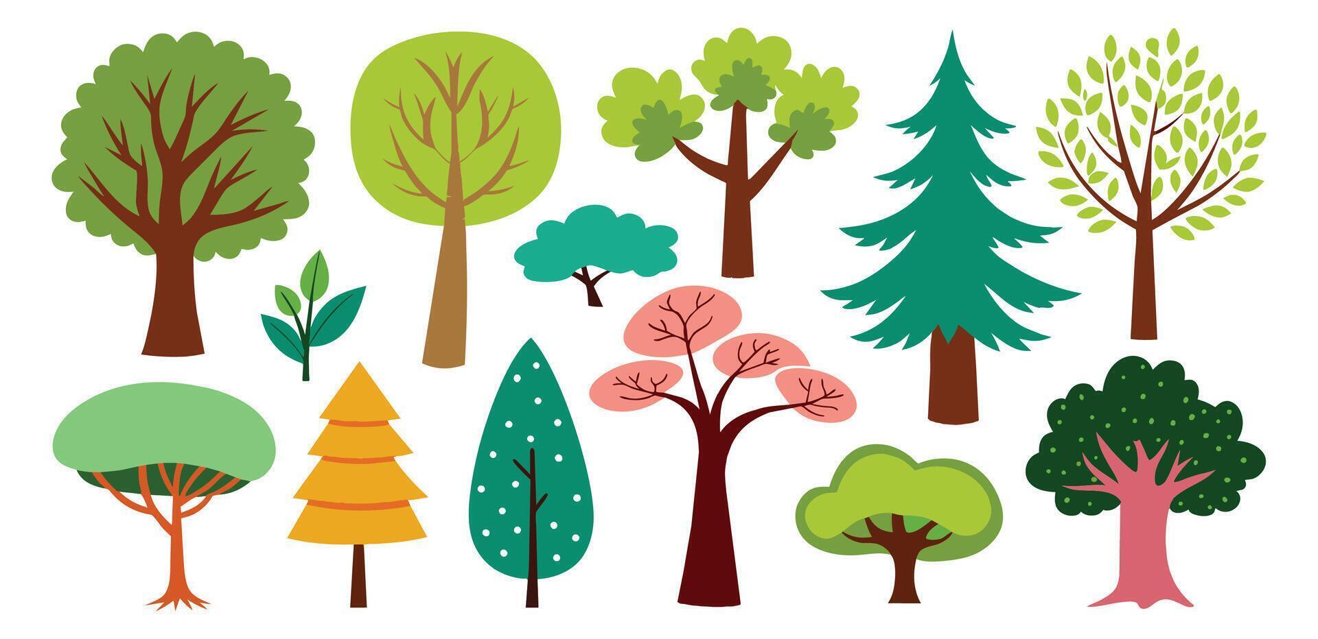 disegnato a mano alberi collezione impostare, illustrazione vettore per Infografica o altro usi