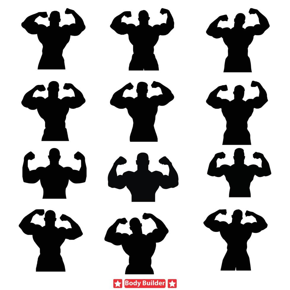 flettere appello ispirando bodybuilder silhouette impostato per motivazionale fitness arte vettore