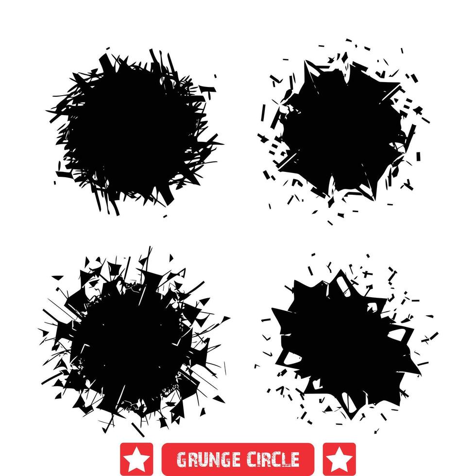 grunge cerchio silhouette impostato strutturato circolare disegni Perfetto per retrò grafico opera d'arte vettore