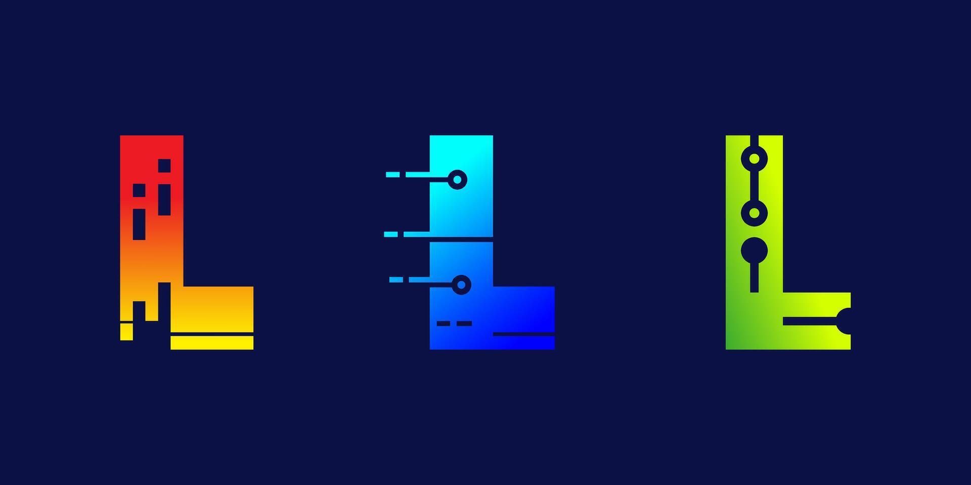 lettera l tecnologia logo design per attività commerciale, digitale, tecnologia, media, dati vettore