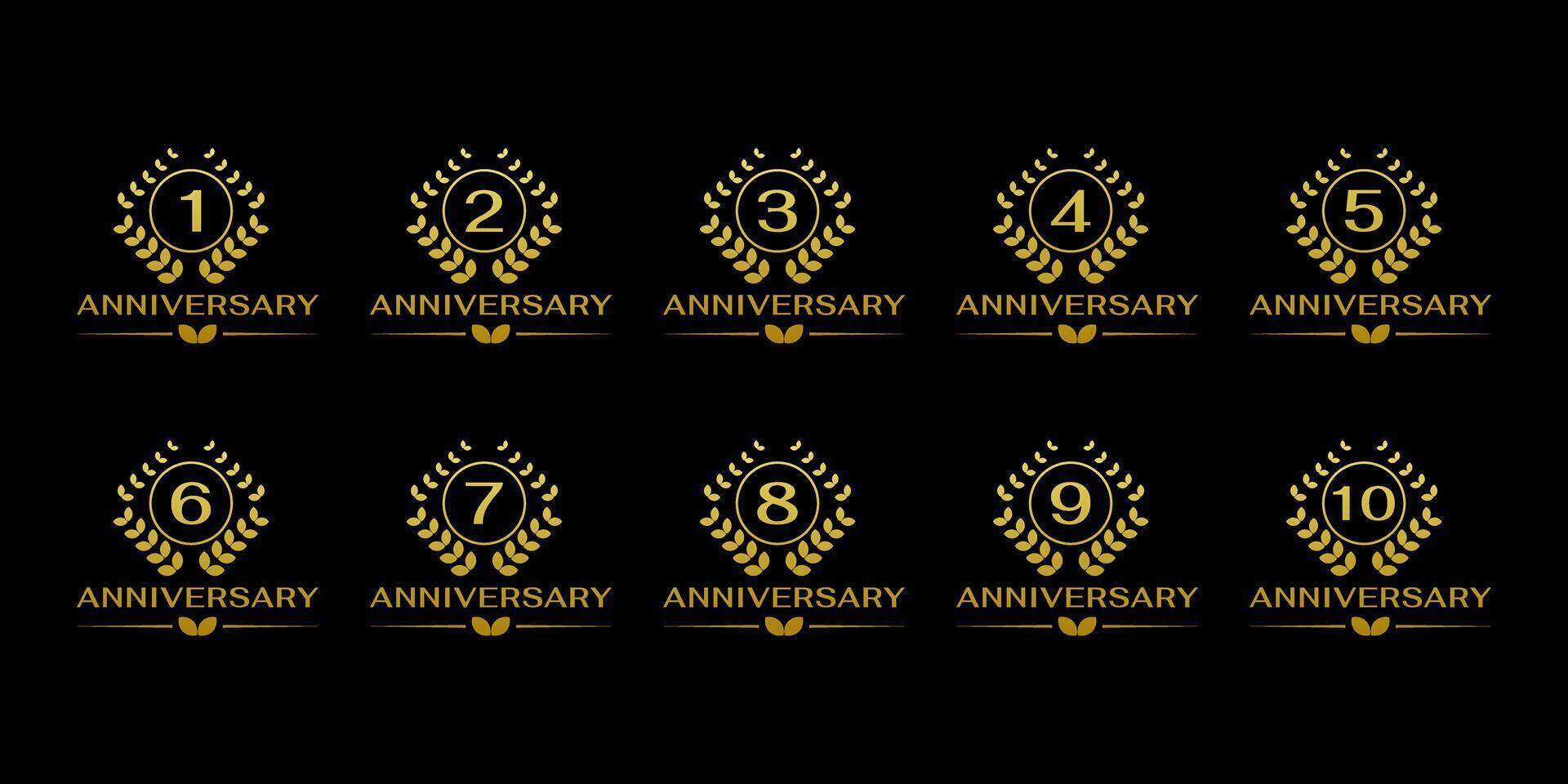 collezione di anniversario numero logo disegni per anni 1 per 10 anni vettore