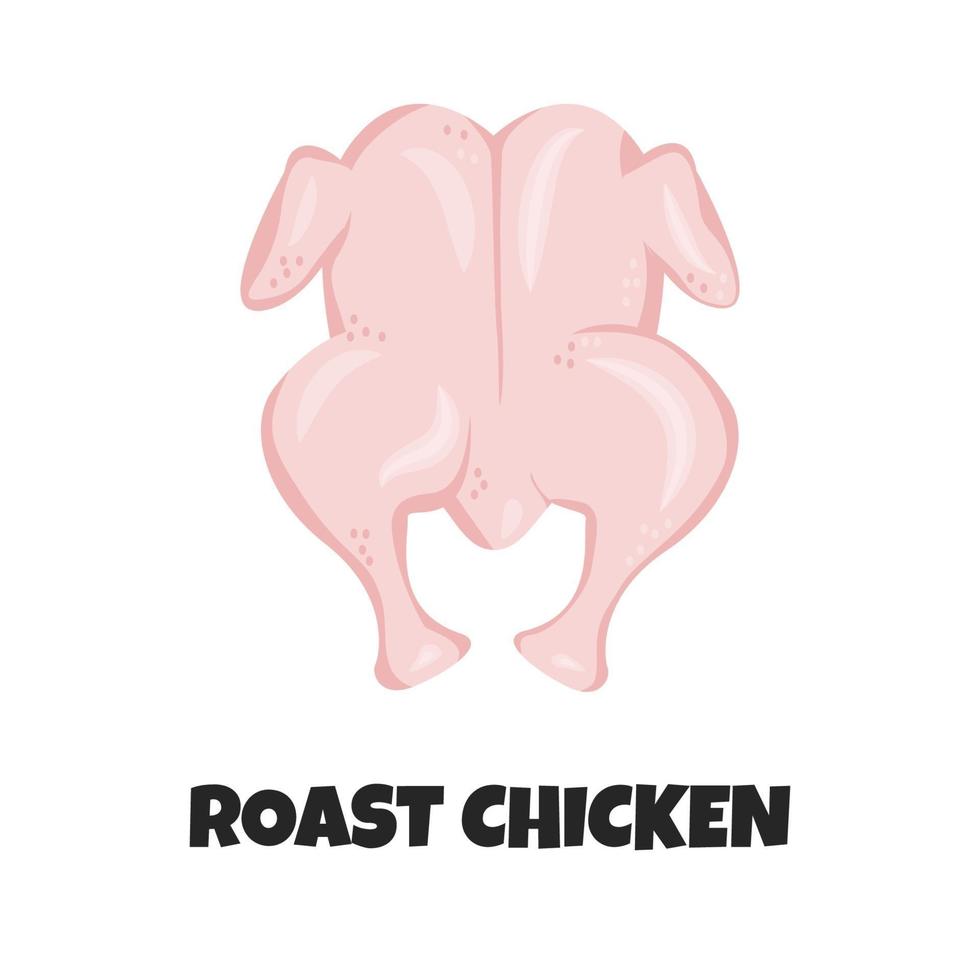 illustrazione realistica di vettore del pollo arrosto. concetto di pollo intero fresco crudo. icona di tacchino o gallina per la progettazione di prodotti agricoli e di mercato. ingrediente crudo per la dieta dei carnivori