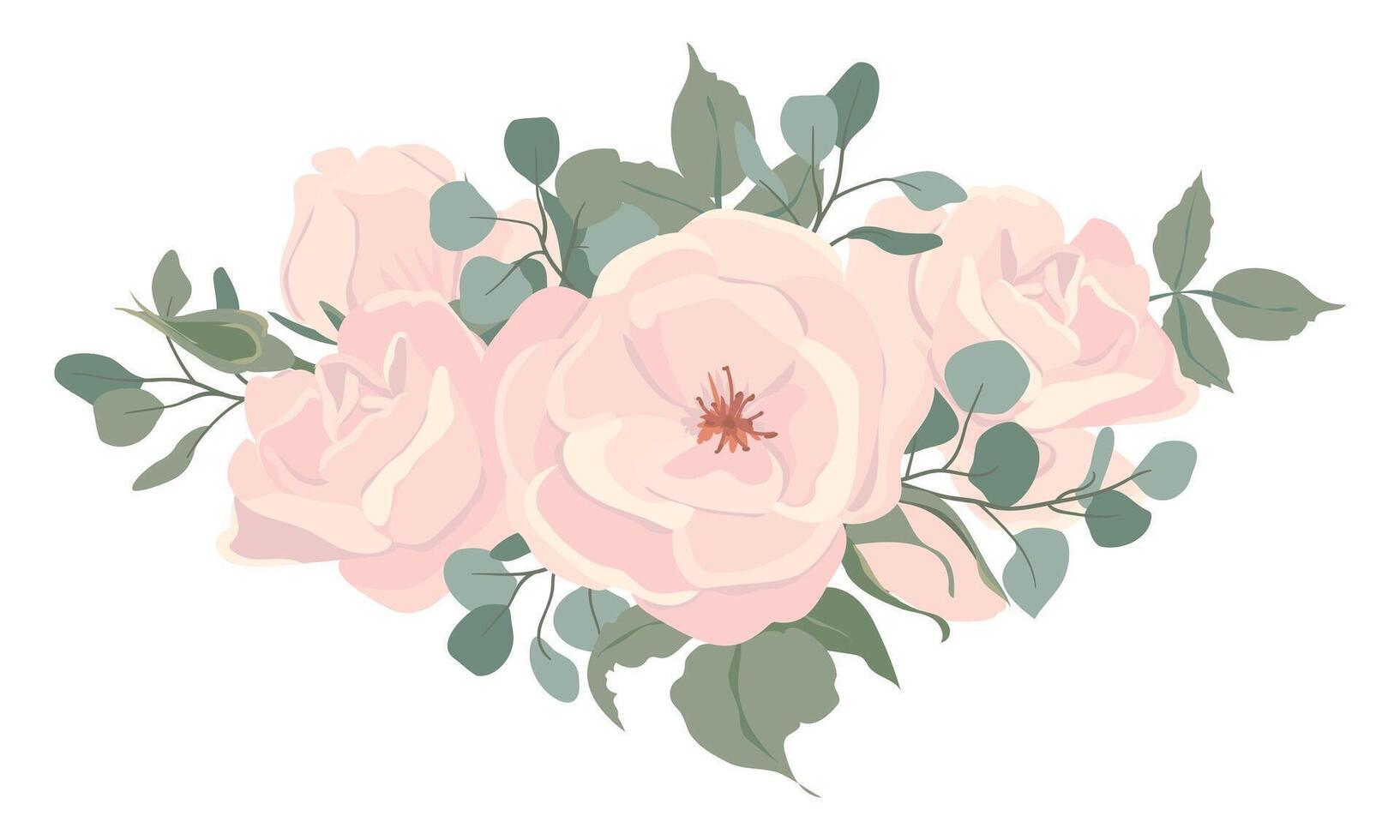 rosa fiore vettore mazzo, design elemento isolato su bianca sfondo. bianca e crema Rose nel piatto stile. elemento per il design di nozze inviti.