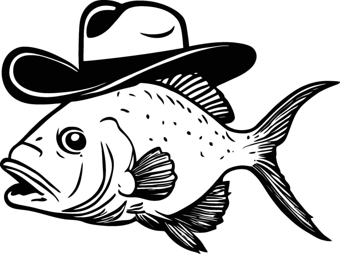 pesce indossare un' cappello, acquario pesce, pesca, signore pesce, cowboy, animale domestico, oro pesce vettore