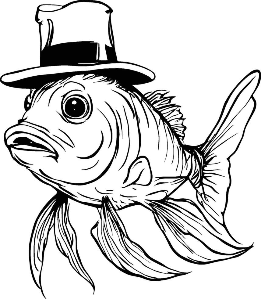 pesce indossare un' cappello, acquario pesce, pesca, signore pesce, cowboy, animale domestico, oro pesce vettore