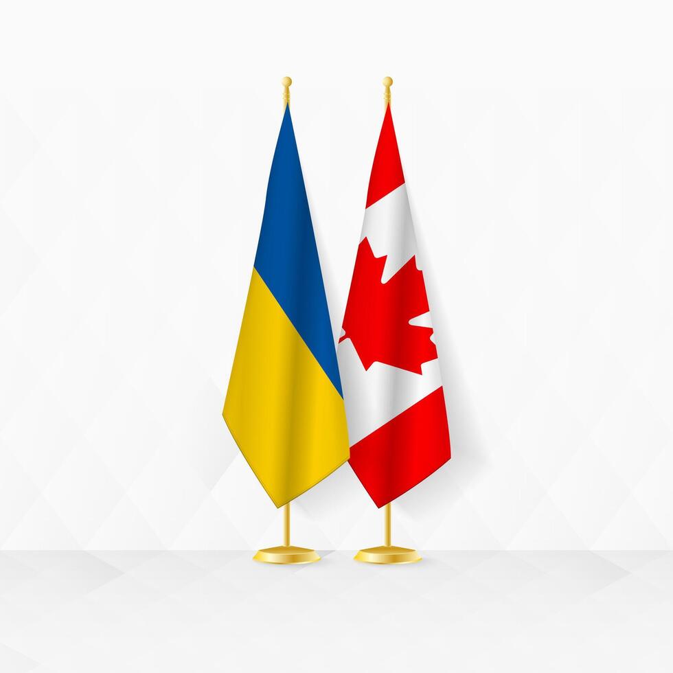 Ucraina e Canada bandiere su bandiera In piedi, illustrazione per diplomazia e altro incontro fra Ucraina e Canada. vettore