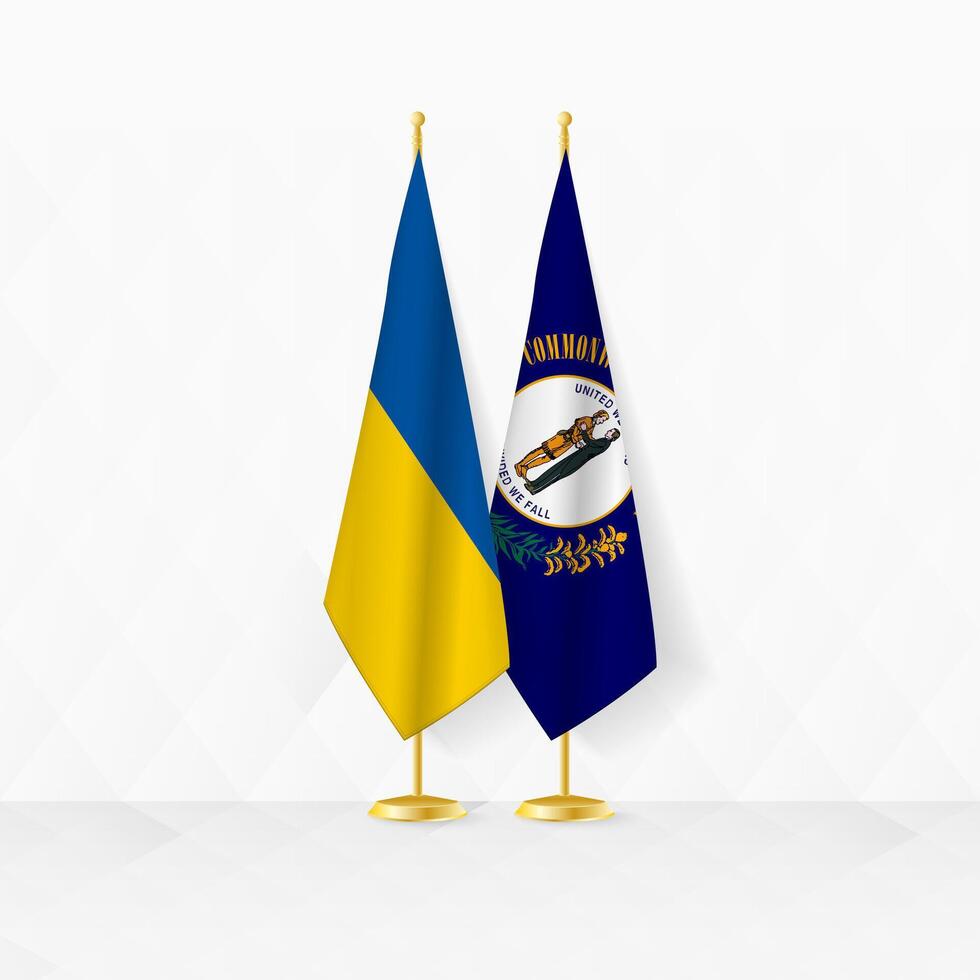 Ucraina e Kentucky bandiere su bandiera In piedi, illustrazione per diplomazia e altro incontro fra Ucraina e Kentucky. vettore