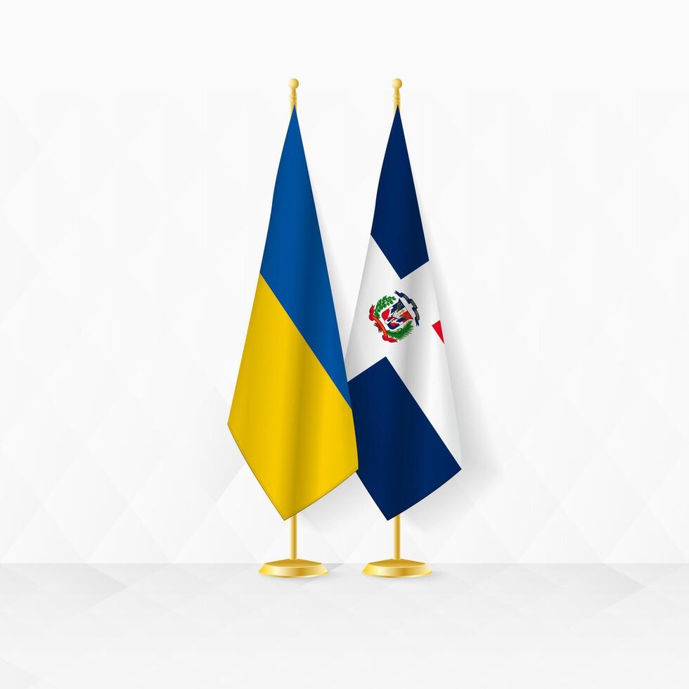 Ucraina e domenicano repubblica bandiere su bandiera In piedi, illustrazione per diplomazia e altro incontro fra Ucraina e domenicano repubblica. vettore