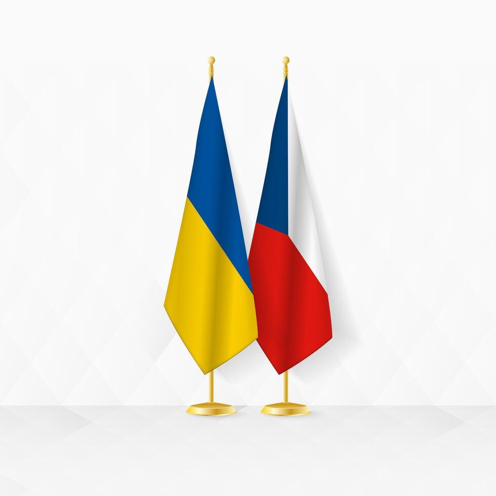 Ucraina e ceco repubblica bandiere su bandiera In piedi, illustrazione per diplomazia e altro incontro fra Ucraina e ceco repubblica. vettore