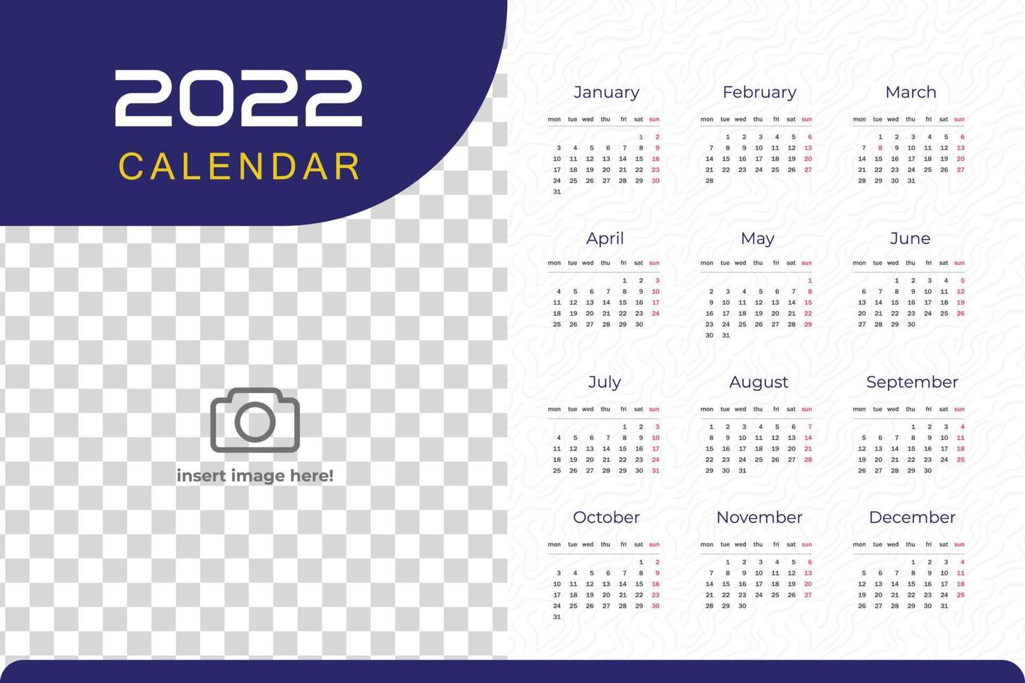 Modello di calendario 2022 impostato per aziende. il pianificatore del calendario del nuovo anno inizia da lunedì vettore