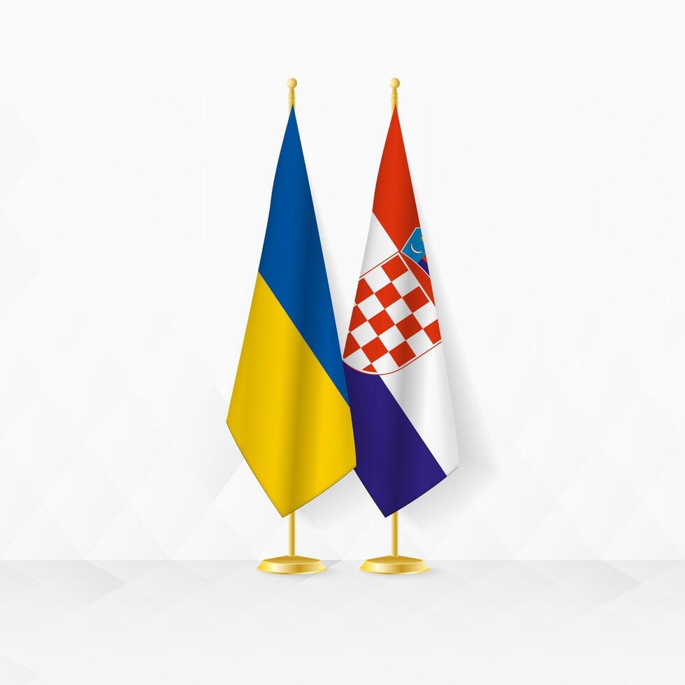 Ucraina e Croazia bandiere su bandiera In piedi, illustrazione per diplomazia e altro incontro fra Ucraina e Croazia. vettore