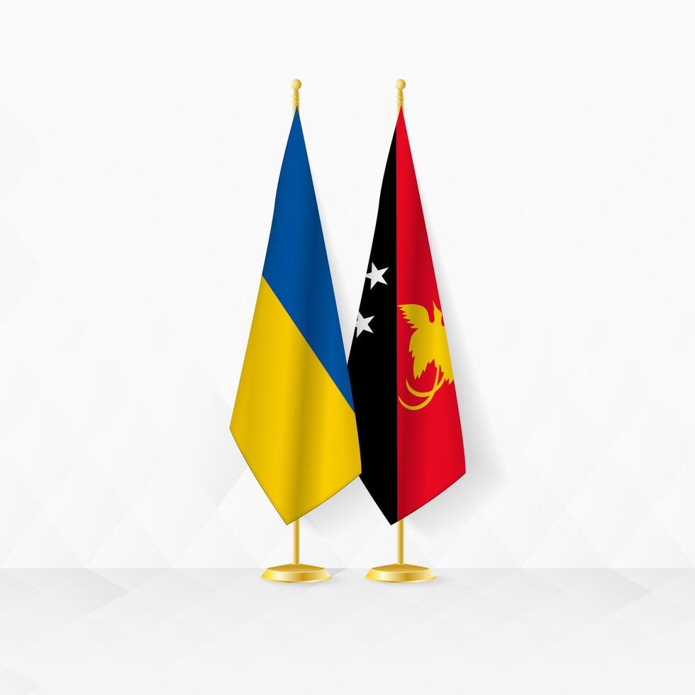 Ucraina e papua nuovo Guinea bandiere su bandiera In piedi, illustrazione per diplomazia e altro incontro fra Ucraina e papua nuovo Guinea. vettore