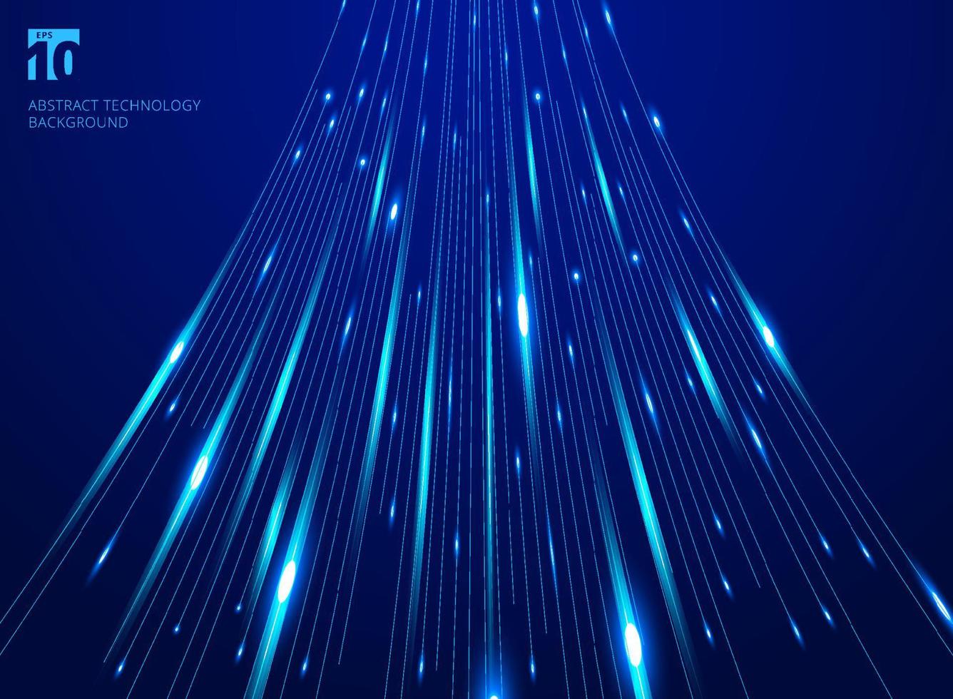 modello astratto di linee laser di movimento ad alta velocità e sfocatura di movimento su sfondo blu scuro concetto di tecnologia. vettore