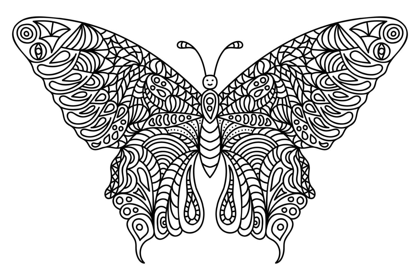 Colora farfalla meditativa antistress. disegnato a mano in stile doodle, zentangle vettore