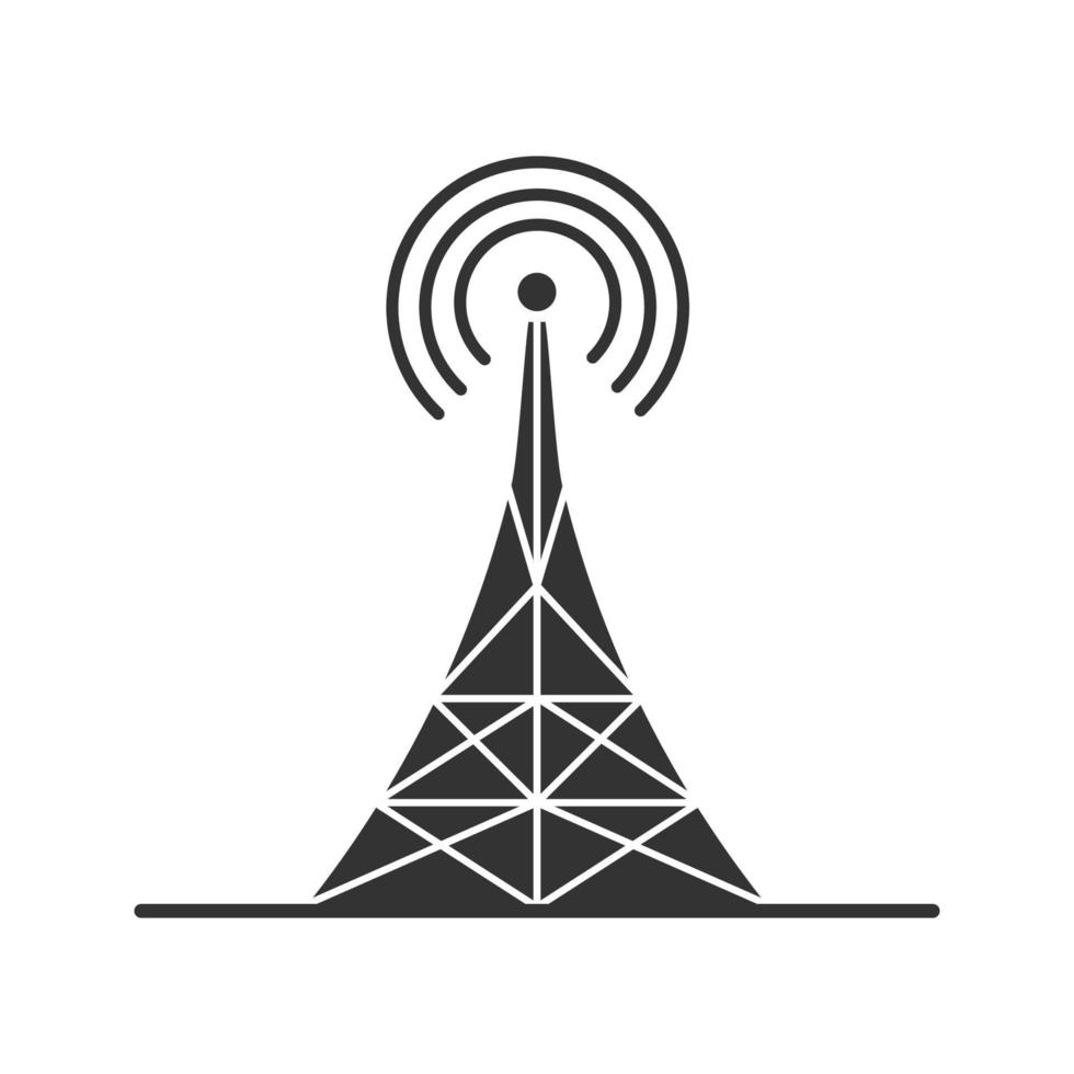 icona del glifo con torre radio. antenna. simbolo di sagoma. spazio negativo. illustrazione vettoriale isolato