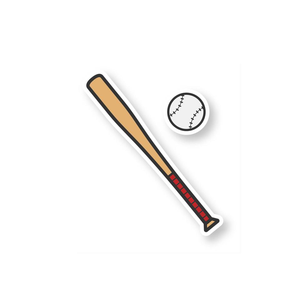 toppa mazza da baseball e palla. adesivo colorato. attrezzatura del giocatore di softball. illustrazione vettoriale isolato