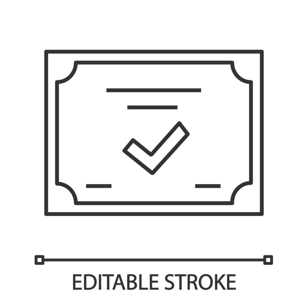 icona lineare del certificato. diploma. certificato di qualità. illustrazione di linea sottile. premio. licenza. simbolo di contorno. disegno vettoriale isolato profilo. tratto modificabile