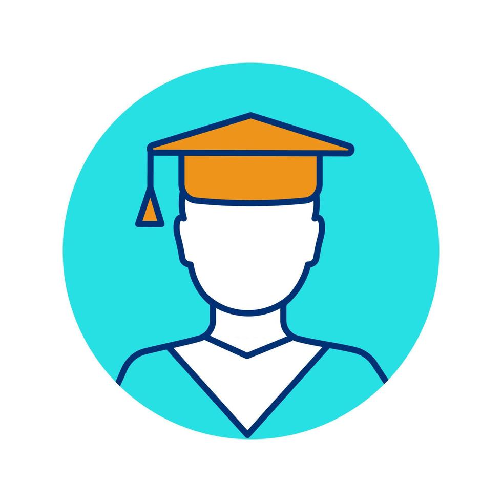 icona del colore dell'istruzione. la laurea. titolo accademico. persona in cappello accademico. illustrazione vettoriale isolato