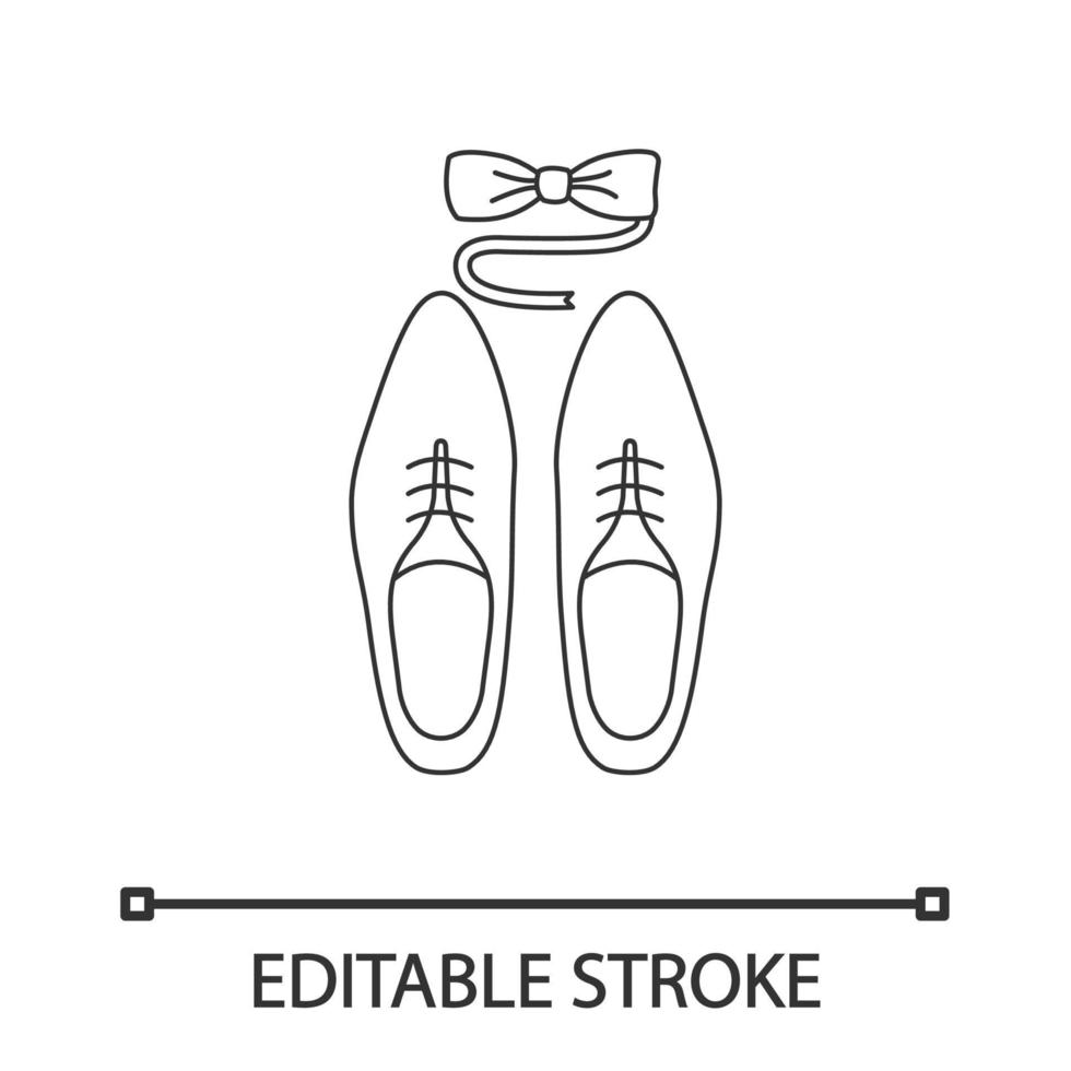 mens accessori icona lineare. codice di abbigliamento. illustrazione di linea sottile. abbigliamento maschile. lo stile e la moda maschile. scarpe e papillon smoking. simbolo di contorno. disegno vettoriale isolato profilo. tratto modificabile