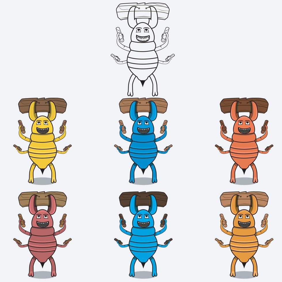 termite a sei colori con grande personaggio in legno, mascotte vettore