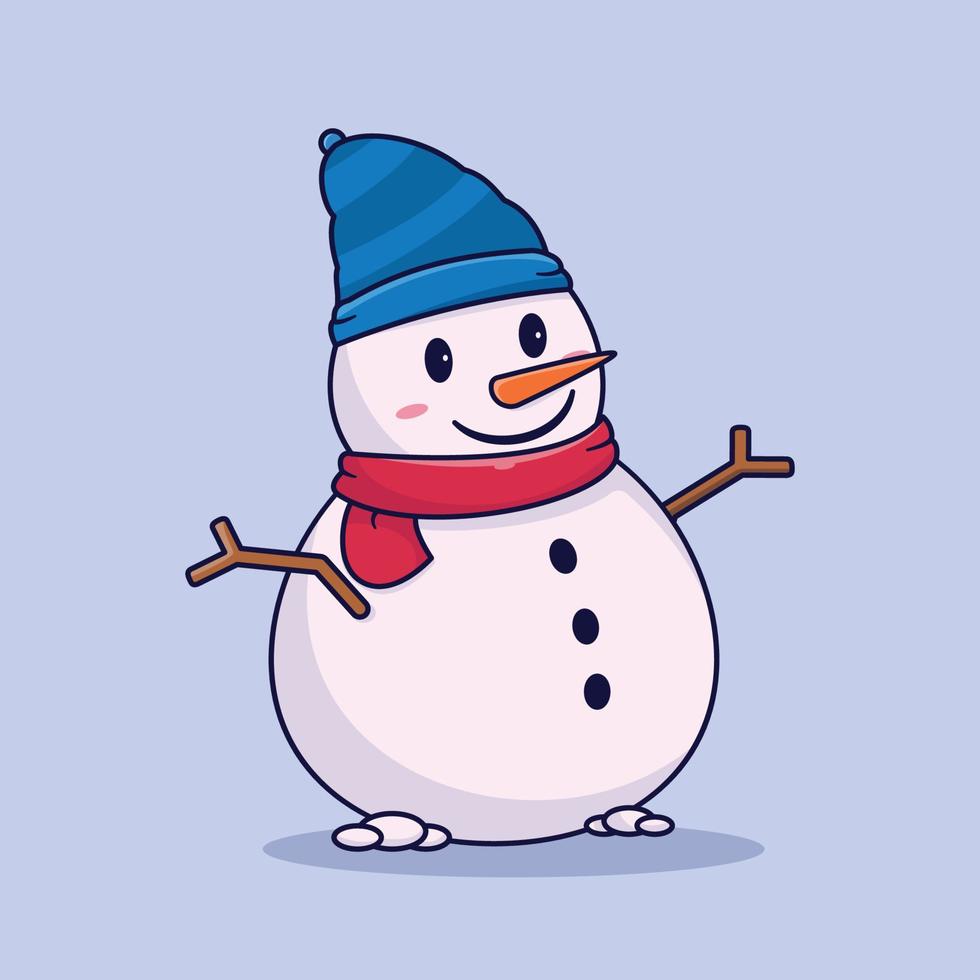simpatico pupazzo di neve felice adorabile fumetto illustrazione vettoriale