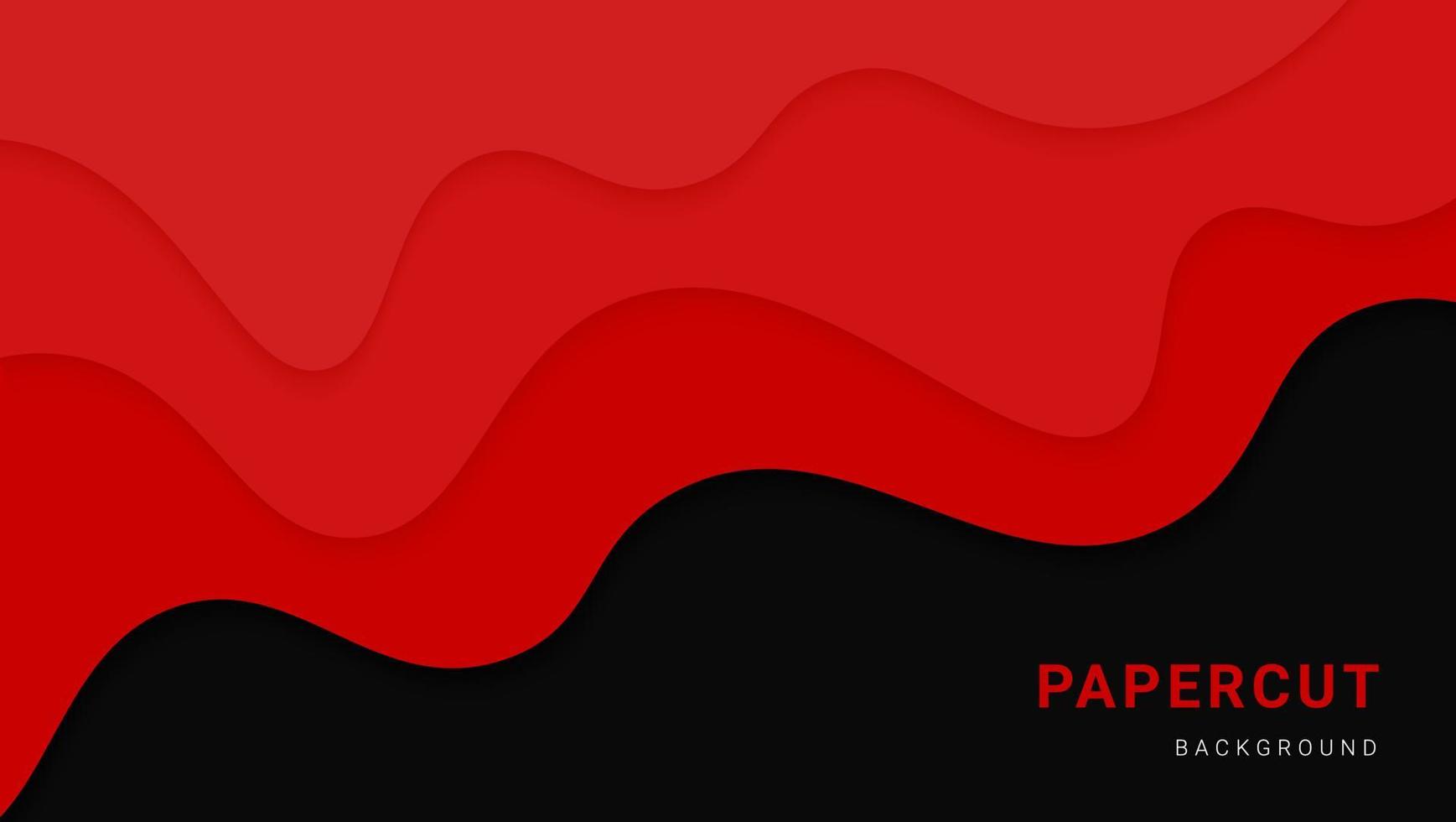 moderno astratto dinamico onde rosse stile papercut in sfondo nero vettore