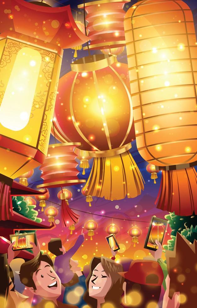 festival delle lanterne nel concetto di capodanno cinese vettore