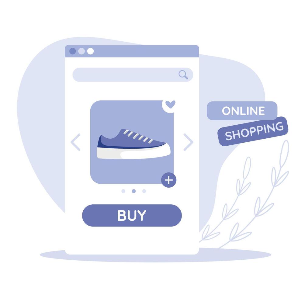 in linea shopping concetto. App su Telefono schermo. scegliere scarpe da ginnastica. commercio elettronico. piatto vettore illustrazione