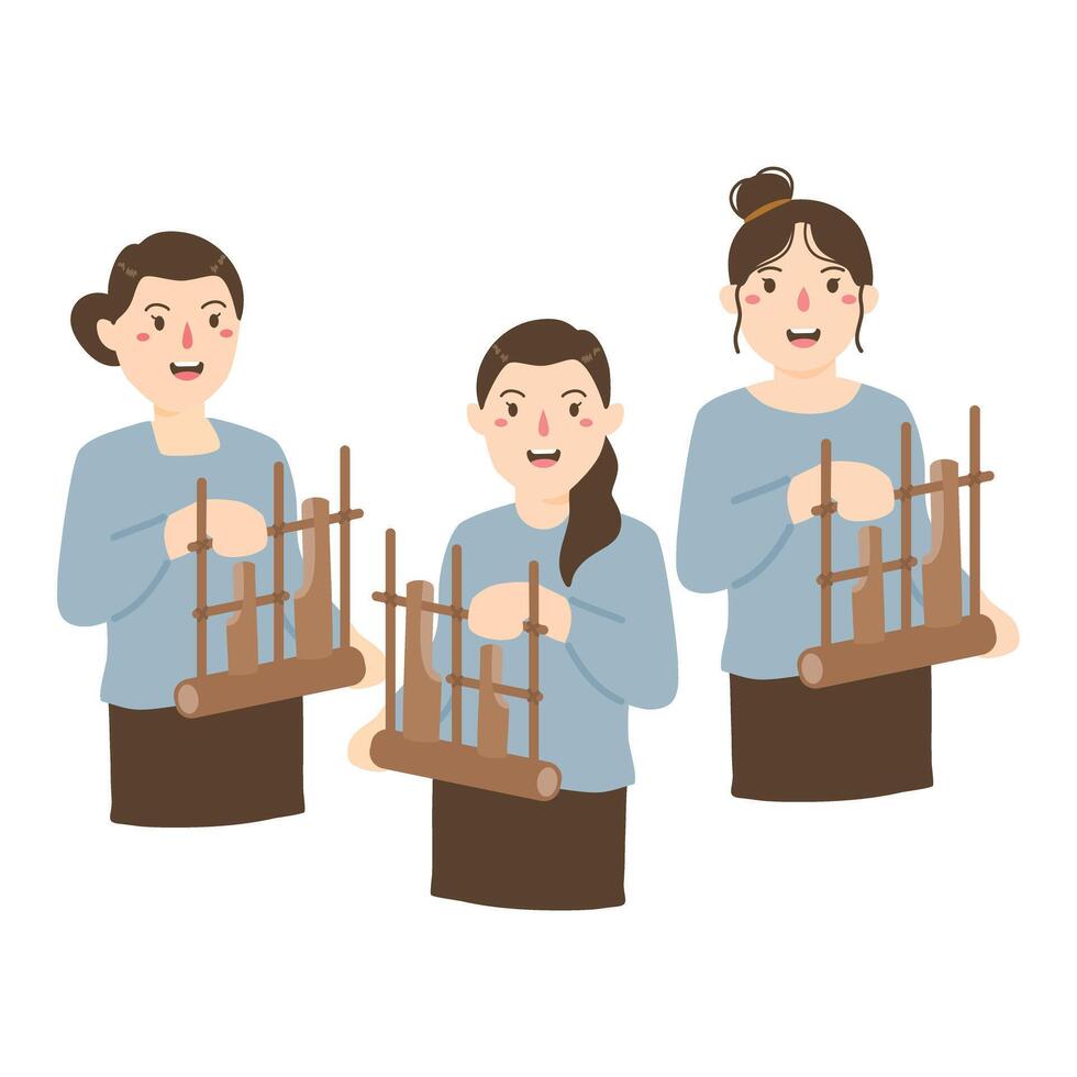 mano disegnato persone con angklung giorno illustrazione vettore