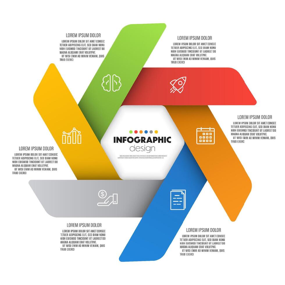 vettore colorato esagono modello Infografica attività commerciale con 6 fare un passo. modello per presentazione.