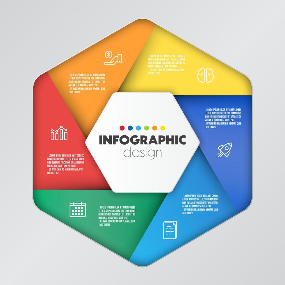 vettore esagono Infografica colorato attività commerciale modello con 6 fare un passo. modello per presentazione.