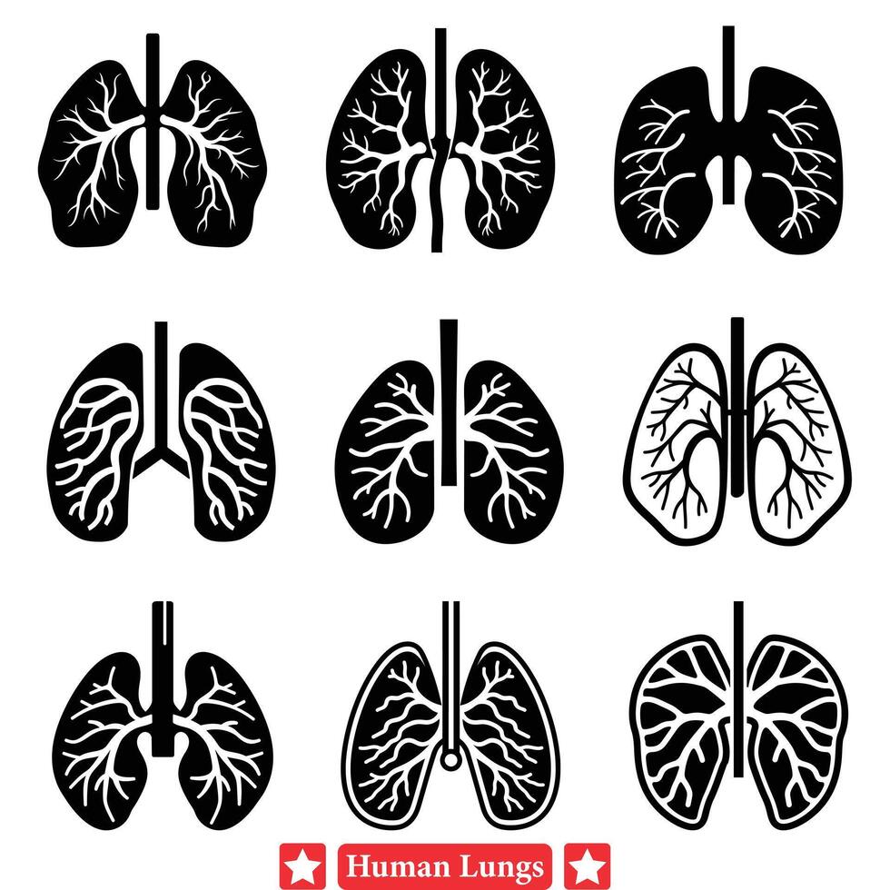 coinvolgente umano polmone sagome impostato ideale per Salute relazionato blog grafica vettore