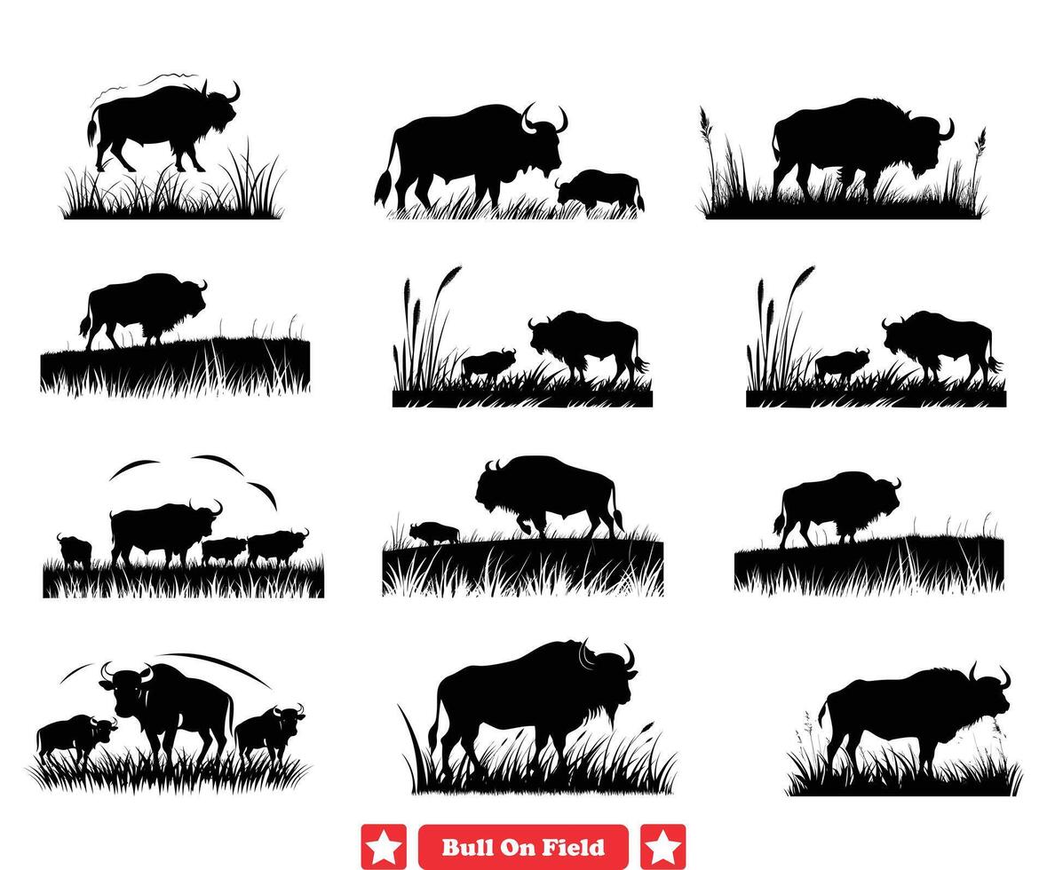 ai generato selvaggio Toro silhouette scene vivace vettori illustrare tori roaming liberamente nel Aperto campagna