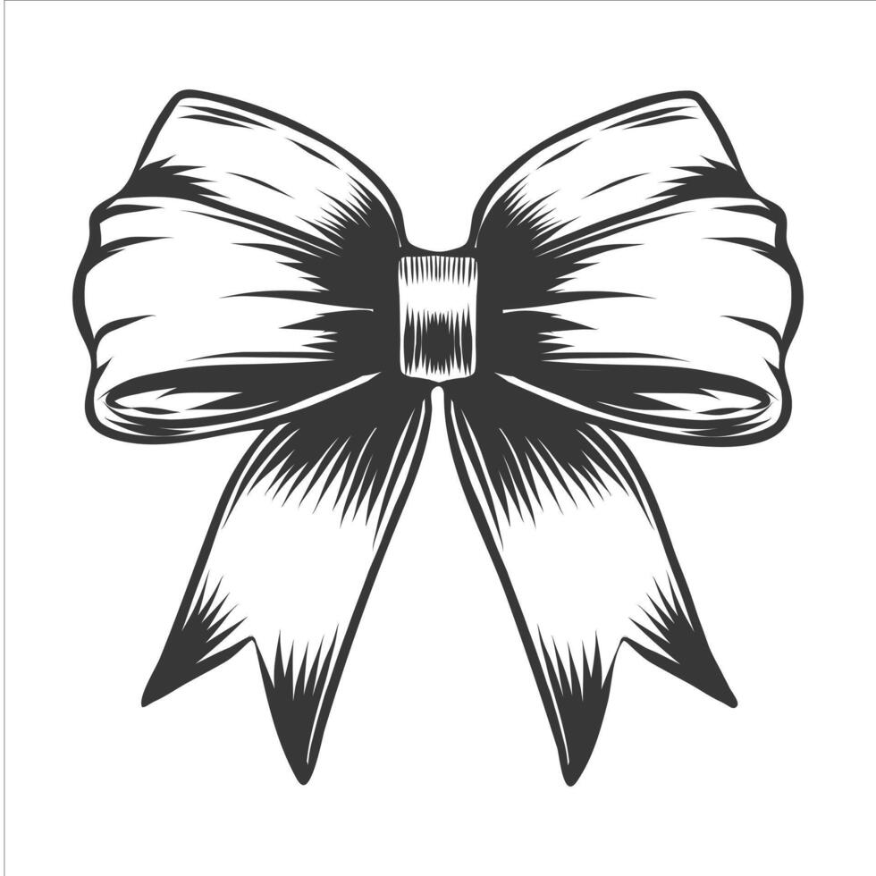 mano disegnato nastro arco. monocromatico nero e bianca arco. bowknot per regalo decorazione, fascia per capelli, capelli accessorio. incisione di arco nodo isolato su bianca sfondo vettore