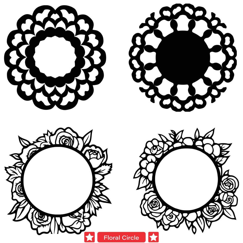 ai generato incantevole floreale cerchio vettore silhouette collezione elegante fioriture nel intricato cerchi per il tuo disegni