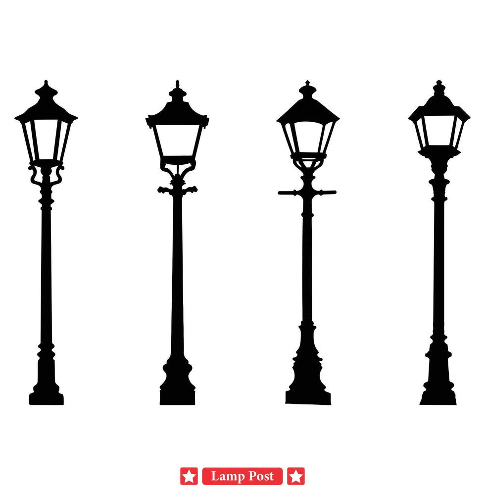 Vintage ▾ urbano lampada inviare impostato nostalgico città illuminazione sagome vettore