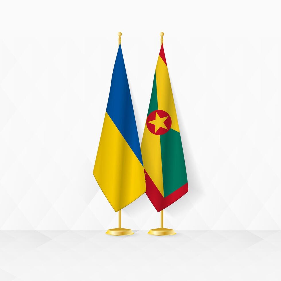 Ucraina e grenada bandiere su bandiera In piedi, illustrazione per diplomazia e altro incontro fra Ucraina e granata. vettore