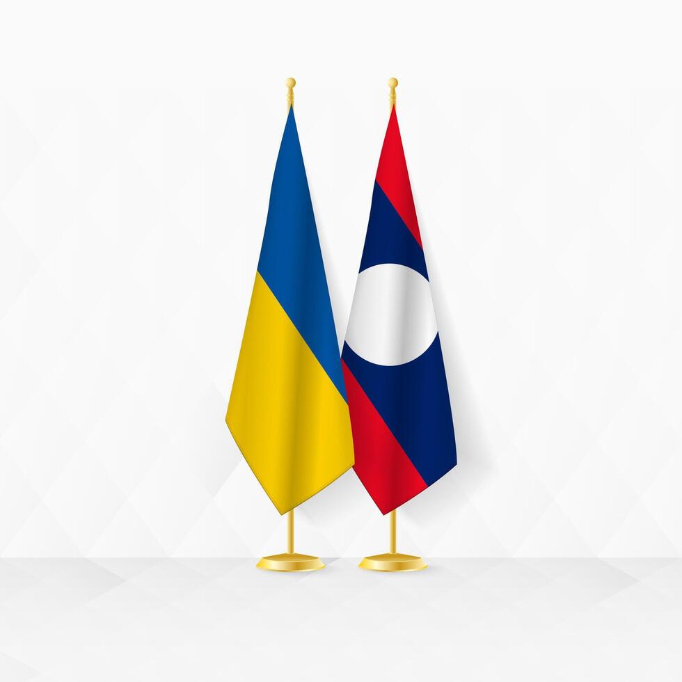 Ucraina e Laos bandiere su bandiera In piedi, illustrazione per diplomazia e altro incontro fra Ucraina e Laos. vettore