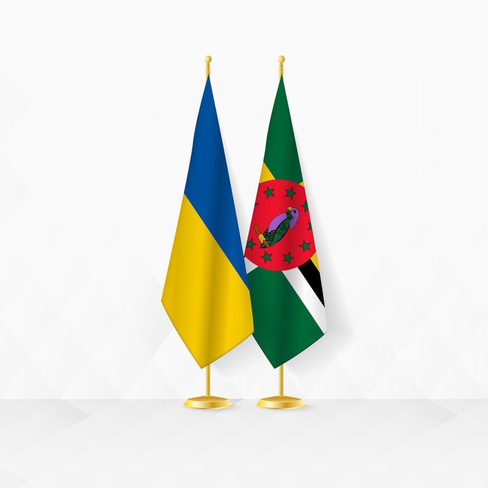 Ucraina e dominica bandiere su bandiera In piedi, illustrazione per diplomazia e altro incontro fra Ucraina e domenica. vettore