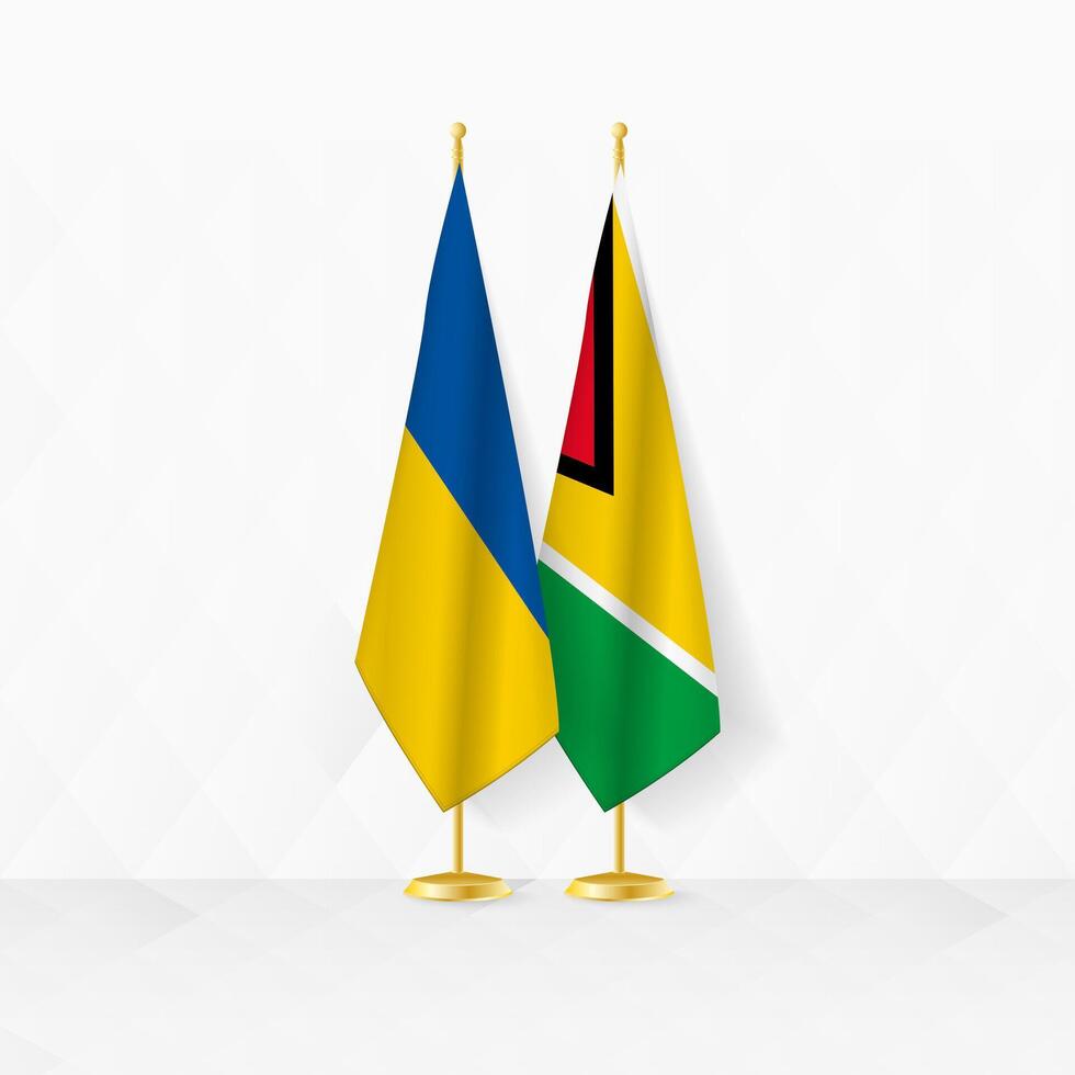 Ucraina e Guyana bandiere su bandiera In piedi, illustrazione per diplomazia e altro incontro fra Ucraina e Guyana. vettore