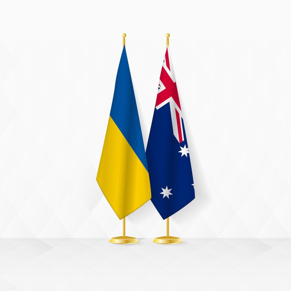 Ucraina e Australia bandiere su bandiera In piedi, illustrazione per diplomazia e altro incontro fra Ucraina e Australia. vettore