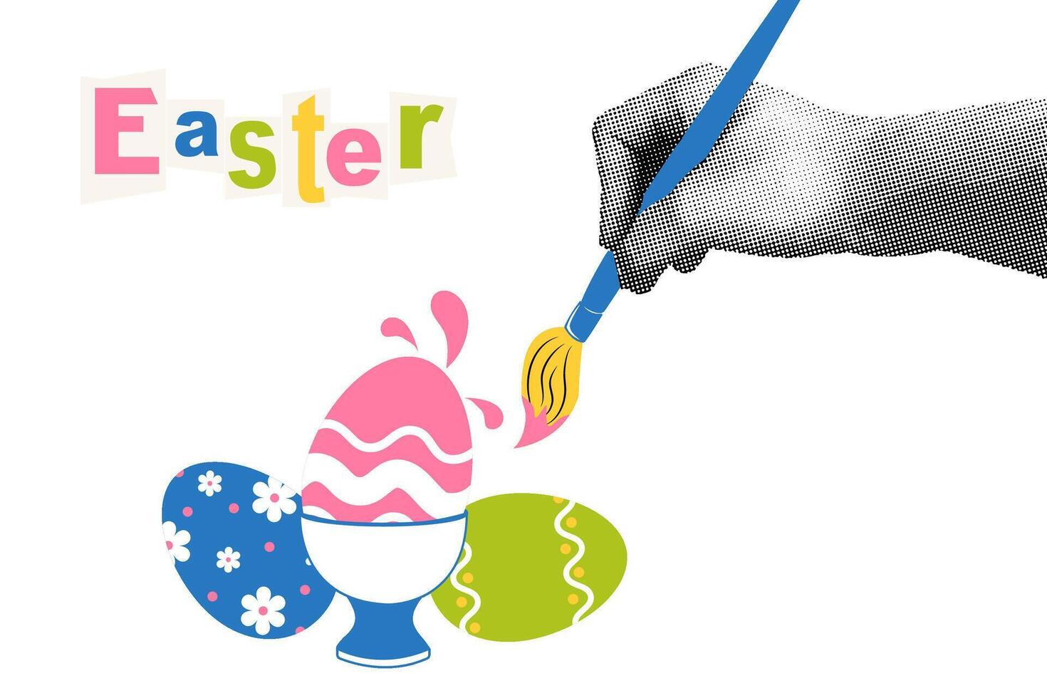 di moda mezzitoni collage mano con un' spazzola coloranti uova per luminosa Pasqua. sociale media comunicazione, invito modello, complimenti.abstract modello. vettore illustrazione