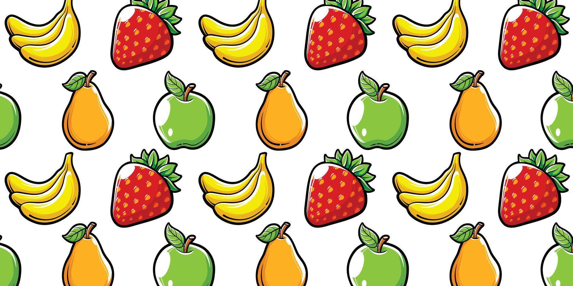 vettore mela, fragola, Banana, Pera frutta impostato senza soluzione di continuità modello sfondo