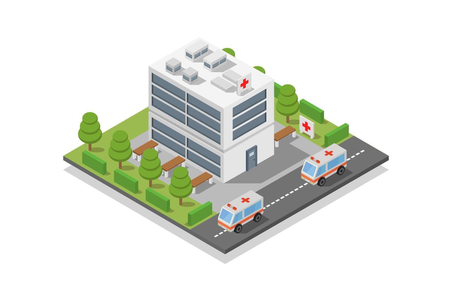 isometrico ospedale edificio su bianca sfondo vettore