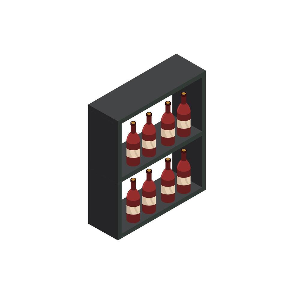 bottiglia di vino su ripiano isometrico su uno sfondo vettore