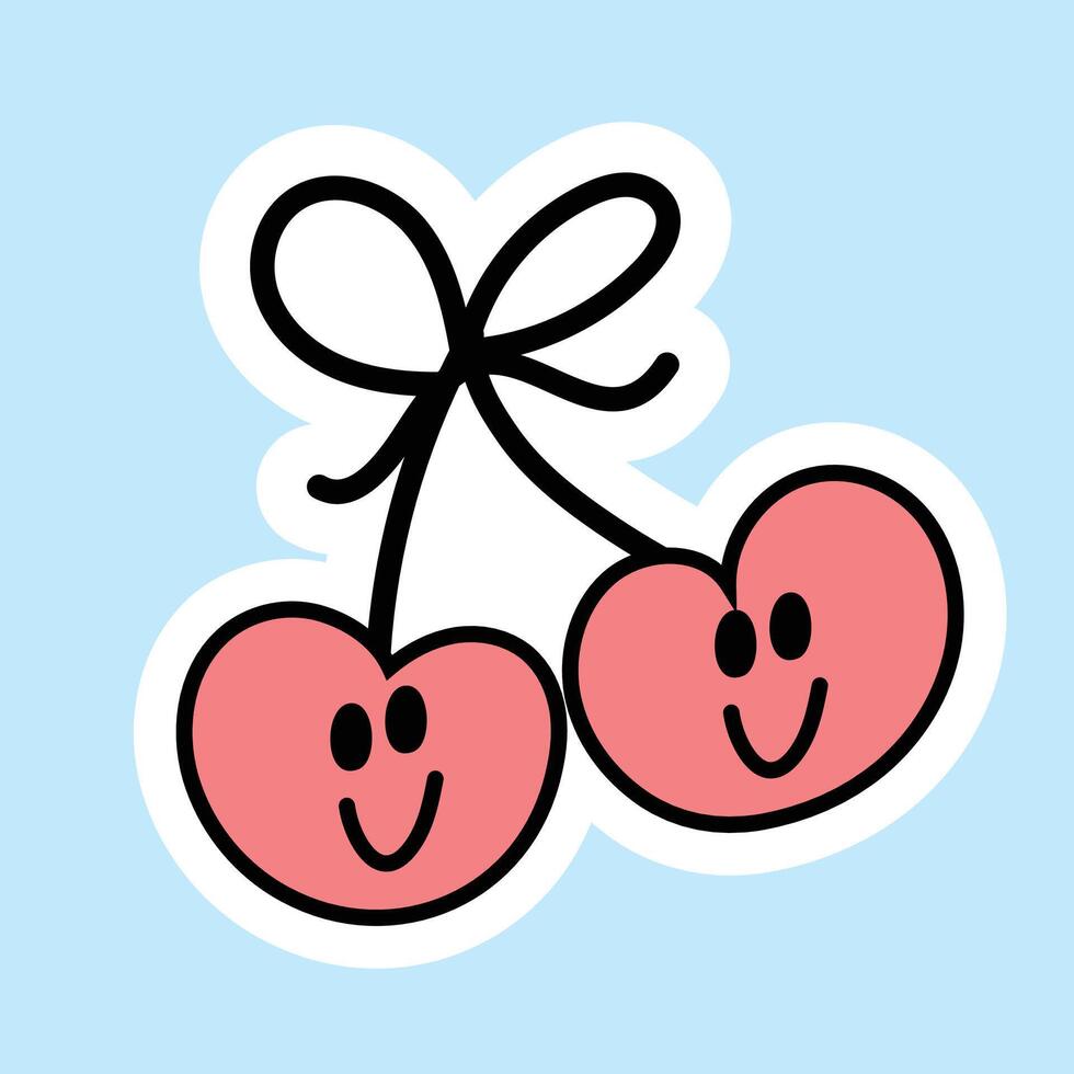 carino vettore scarabocchio sorridente divertente Groovy cartone animato bambino ciliegia vitamina coppia