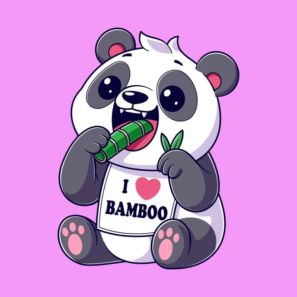 carino panda è mangiare bambù vettore